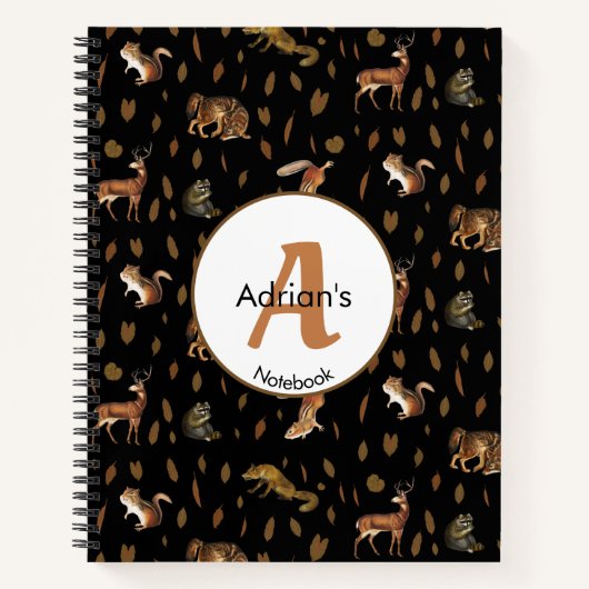 Herfst Forest Animals Autumn Leaves Monogram Schoo Notitieboek (Voorkant)