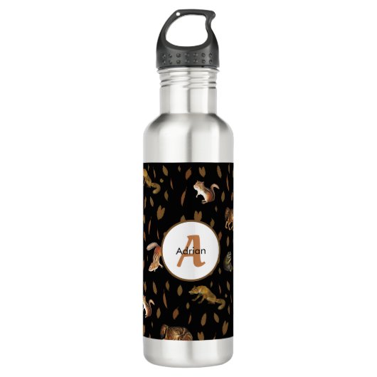 Herfst Forest Animals Autumn Leaves Monogram Schoo Waterfles (Voorkant)