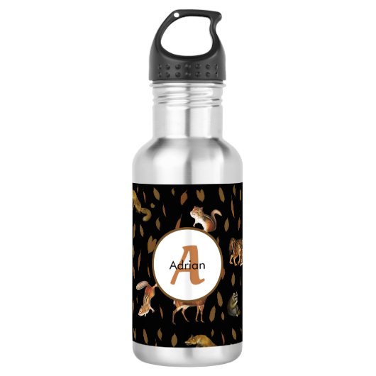 Herfst Forest Animals Autumn Leaves Monogram Schoo Waterfles (Voorkant)