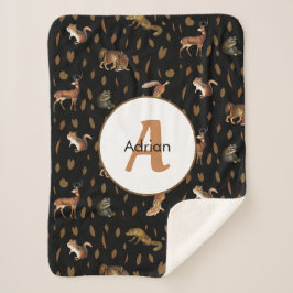 Herfst Forest Animals Autumn Leaves Monogram Sherpa Deken
