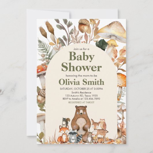 Herfst Forest Animals Baby shower Kaart (Voorkant)