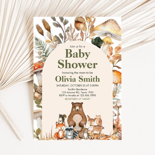 Herfst Forest Animals Baby shower Kaart