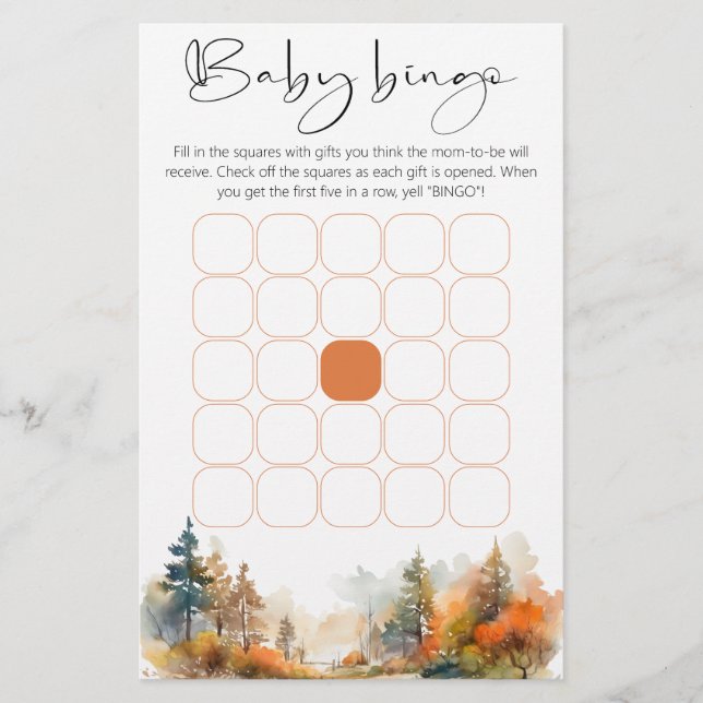 Herfst Forest baby shower bingogame (Voorkant)