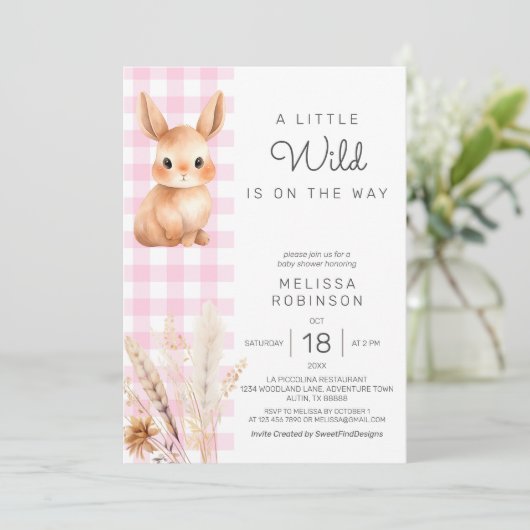 Herfst Forest Bunny Cub Pampas Baby Girl Shower Kaart (Staand voorkant)