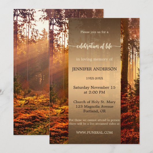 Herfst Forest Celebration of Life Memorial Kaart (Voorkant / Achterkant)