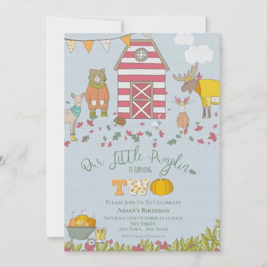 Herfst Forest Friends Second Birthday Invitation Kaart (Voorkant)