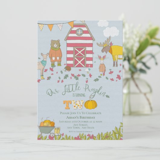 Herfst Forest Friends Second Birthday Invitation Kaart (Staand voorkant)