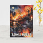 Herfst Forest gezegend Samhain Halloween Night Kaart (Gele Bloem)