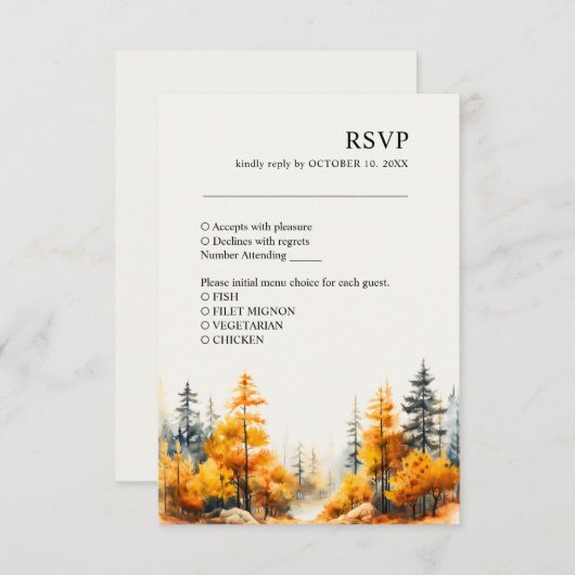 Herfst Forest herfst bruiloft RSVP Kaart (Voorkant / Achterkant)