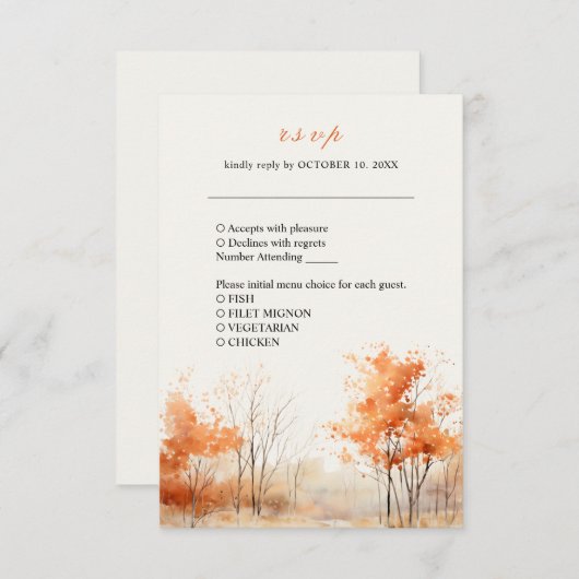 Herfst Forest herfst Woodland bruiloft RSVP Kaart (Voorkant / Achterkant)