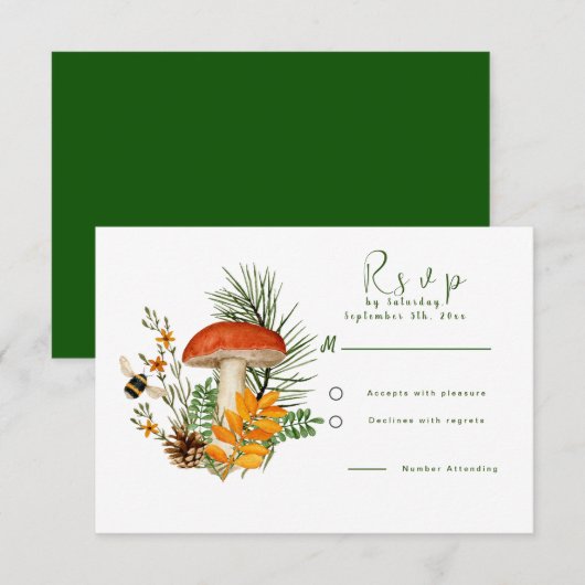 Herfst Forest Mushroom RSVP-kaart RSVP Kaartje (Voorkant / Achterkant)
