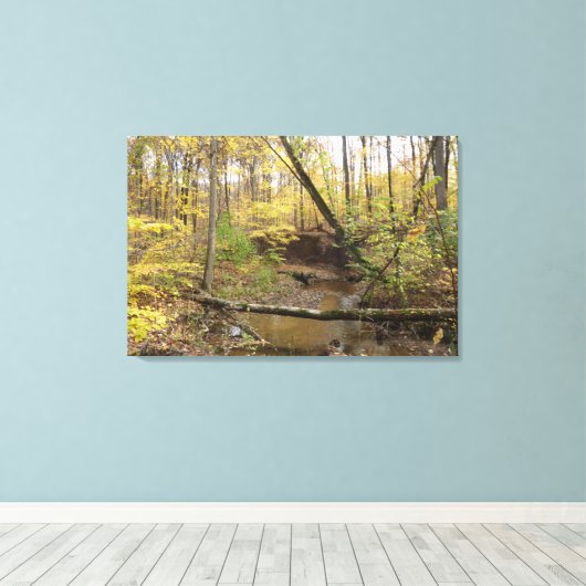 Herfst Forest Stream Canvas Afdruk (Insitu (Houten vloer))