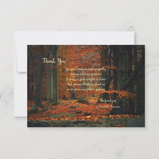 Herfst Forest Sympathy Thank You Card Kaart (Voorkant)