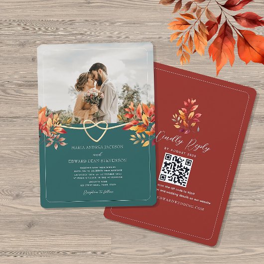 Herfst Foto QR Code Trouwkaart Kaart
