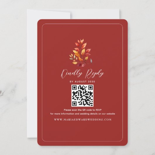 Herfst Foto QR Code Wedding Kaart (Achterkant)