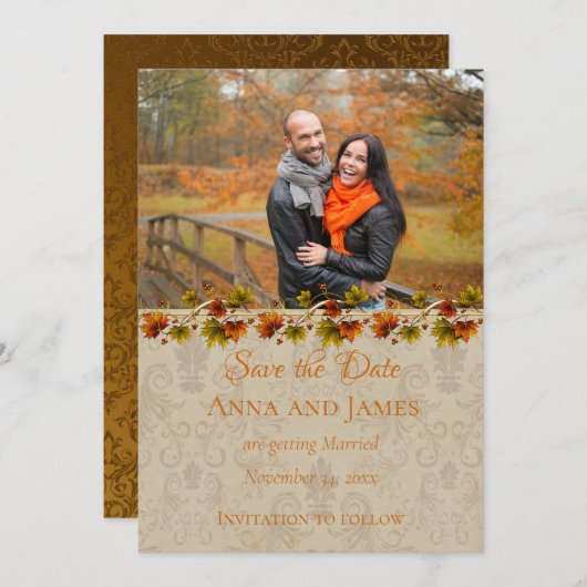 Herfst Foto Sla de datum op Save The Date (Voorkant / Achterkant)