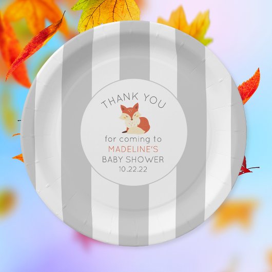 Herfst Fox baby shower decor, neutraal grijs stree Papieren Bordje