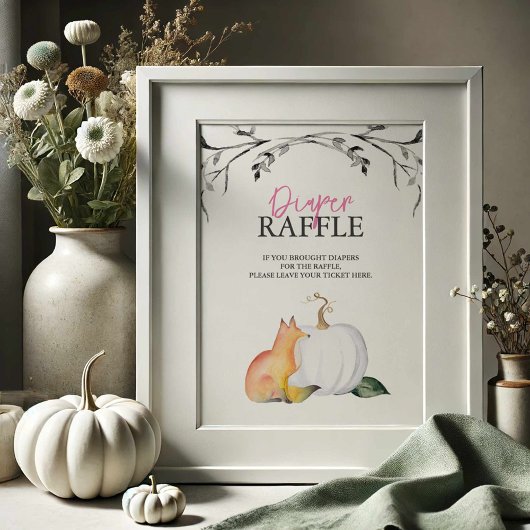 Herfst Fox en Pompoen Luier Raffle Baby shower Poster