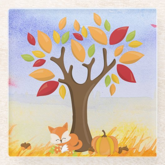 Herfst Fox met pomkin Glazen Onderzetter (Voorkant)