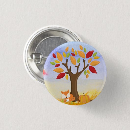 Herfst Fox met pomkin Ronde Button 3,2 Cm (Voorkant /achterkant)