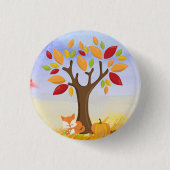 Herfst Fox met pomkin Ronde Button 3,2 Cm (Voorkant)