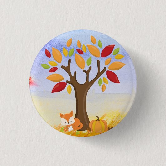 Herfst Fox met pomkin Ronde Button 3,2 Cm (Voorkant)