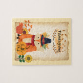 Herfst Fox Thanksgiving pompoenen en zonnebloemen Legpuzzel (Horizontaal)