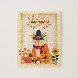 Herfst Fox Thanksgiving pompoenen en zonnebloemen Legpuzzel