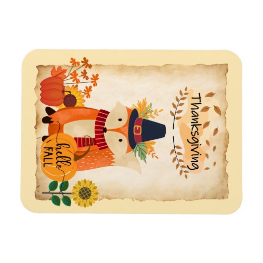 Herfst Fox Thanksgiving pompoenen en zonnebloemen Magneet (Horizontaal)