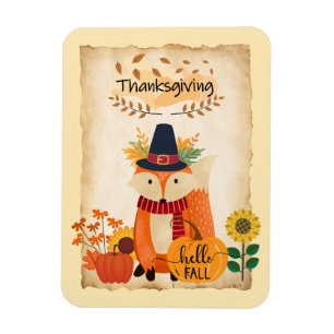 Herfst Fox Thanksgiving pompoenen en zonnebloemen Magneet