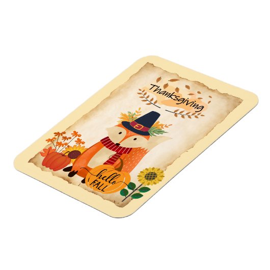 Herfst Fox Thanksgiving pompoenen en zonnebloemen Magneet (Linkerzijde)