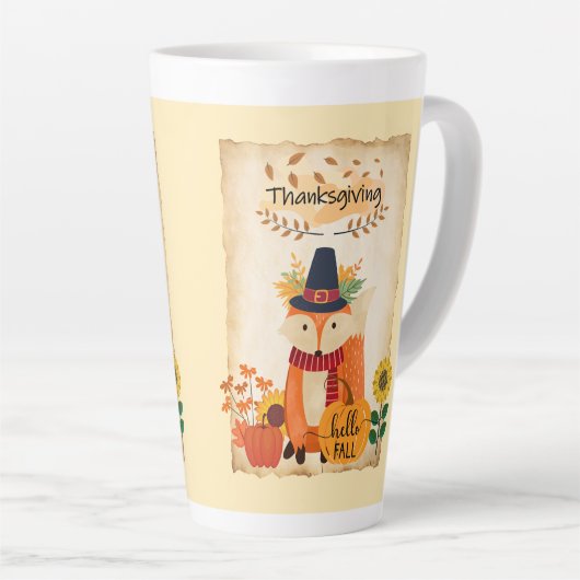 Herfst Fox Thanksgiving Zonnebloemen Pompoenen Latte Mok (Rechterhoek)