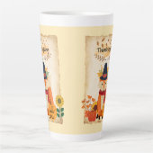 Herfst Fox Thanksgiving Zonnebloemen Pompoenen Latte Mok (Voorkant)