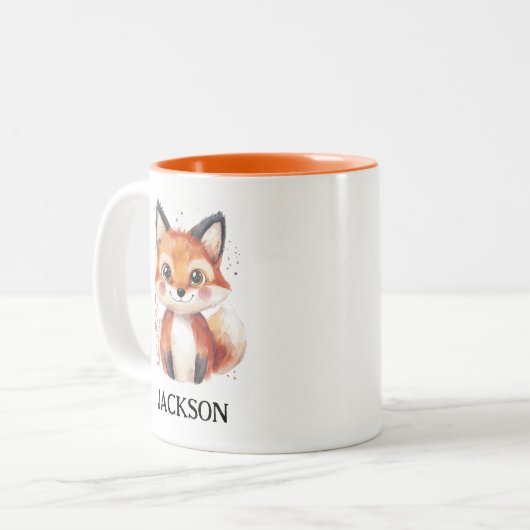 Herfst Fox Waterverf Dier Eenvoudige Schattigee Ki Tweekleurige Koffiemok (Voorkant links)