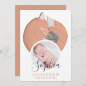 Herfst Fox Waterverf Pasgeboren Baby Foto geboorte Aankondiging (Voorkant / Achterkant)