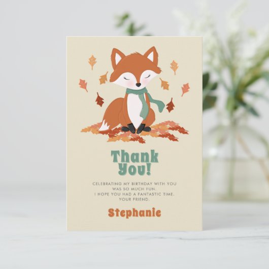 Herfst Fox Woodland Verjaardag Bedankt Kaart (Staand voorkant)