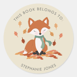 Herfst Fox Woodland Verjaardag Dit boek behoort to Ronde Sticker