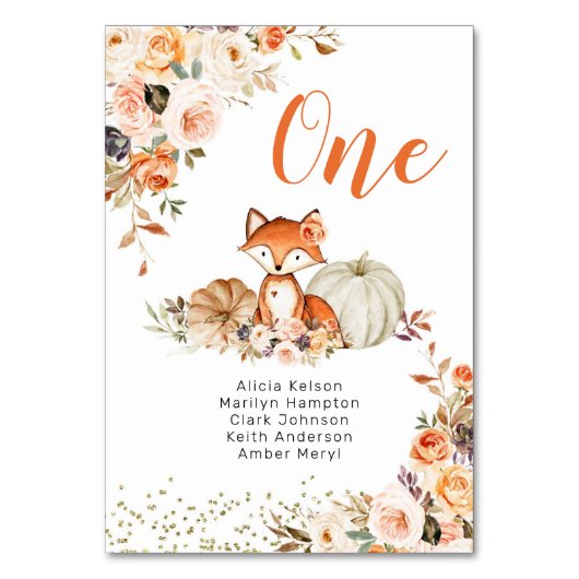 Herfst Fox Ze is een Wild One Birthday Table Numbe Kaart (Voorkant)