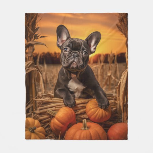 Herfst Frenchie Fleece Deken (Voorkant)