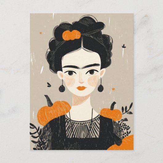 Herfst Frida Kahlo Illustratie Schattige Halloween Briefkaart (Voorkant)