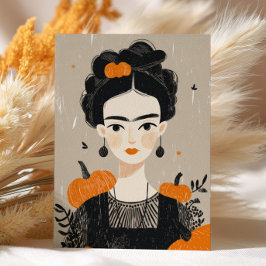 Herfst Frida Kahlo Illustratie Schattige Halloween Briefkaart