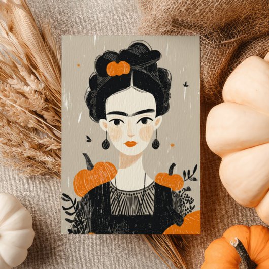 Herfst Frida Kahlo Illustratie Schattige Halloween Briefkaart