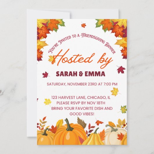 Herfst Friendsgiving Dinner Design Kaart (Voorkant)