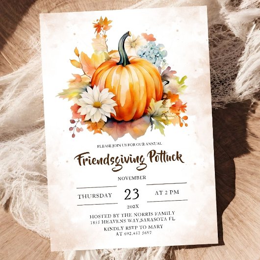 Herfst Friendsgiving Potluck Pompoen Rustiek Kaart