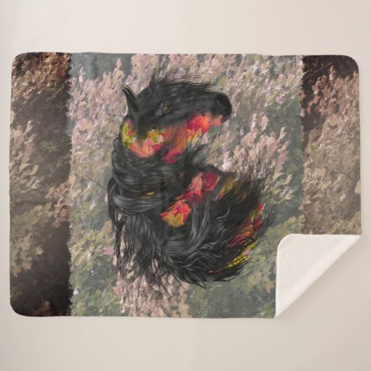 Herfst Friesian Horse Sherpa Deken (Voorkant (horizontaal))