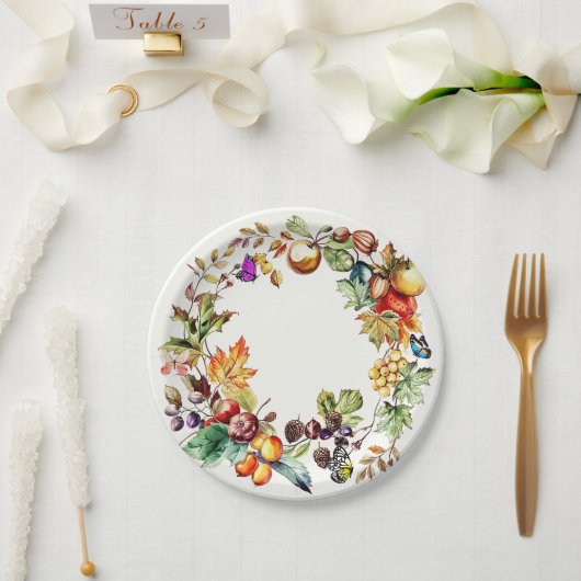 Herfst Fruit & Vlinder Krans Papier Borden Papieren Bordje (Huwelijk)