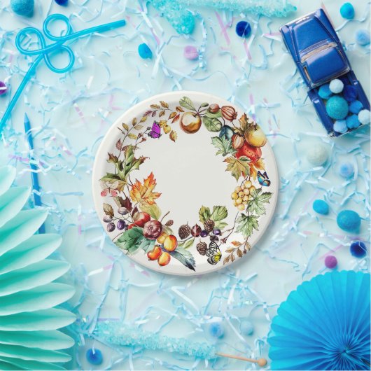 Herfst Fruit & Vlinder Krans Papier Borden Papieren Bordje (Feest)