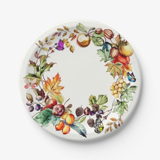 Herfst Fruit & Vlinder Krans Papier Borden Papieren Bordje (Voorkant)