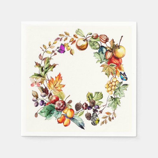 Herfst Fruit & vlinder krans papier Servet (Voorkant)