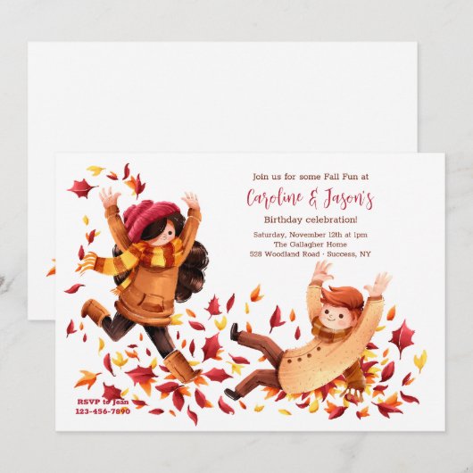 Herfst Fun Kids Verjaardagsfeestje Kaart (Voorkant / Achterkant)